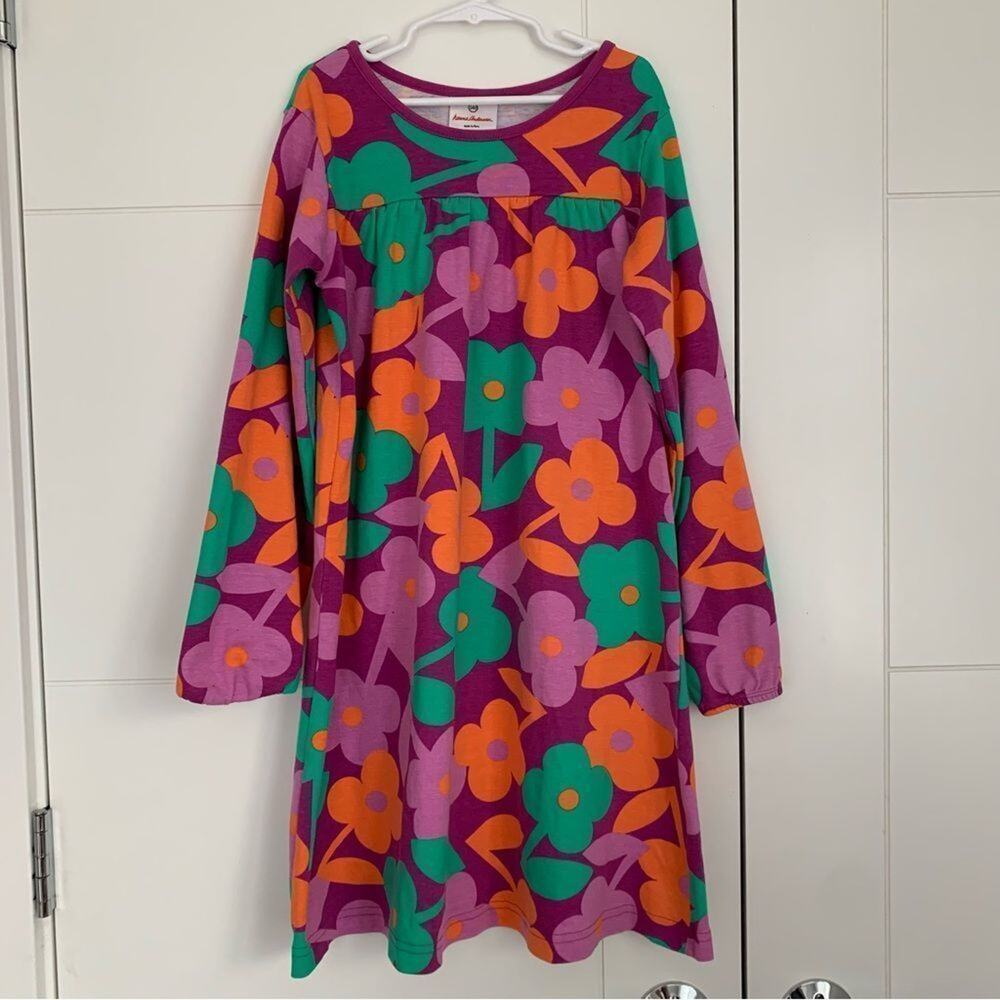 Hanna Andersson 140 10 Play Dress Pink Purple Green Orange Floral Cotton